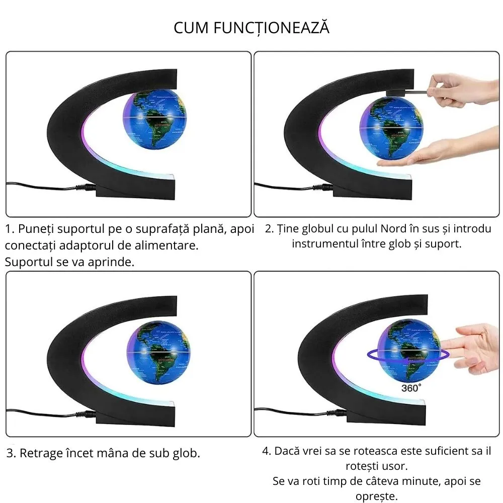 Glob pamantesc magnetic plutitor cu iluminare LED. C-Shape [8]