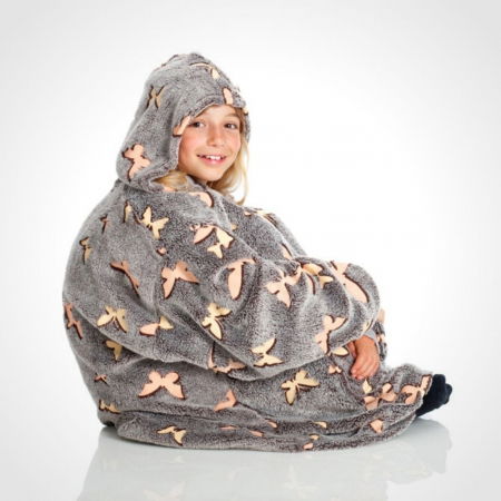 Hanorac patura cu gluga pentru copii, Iluminat, Fluturasi, 240g/mp [1]