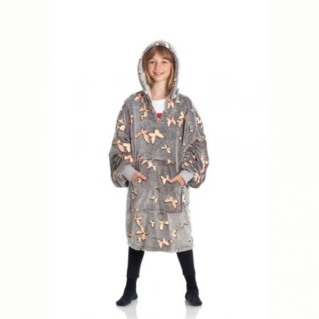 Hanorac patura cu gluga pentru copii, Iluminat, Fluturasi, 240g/mp [2]
