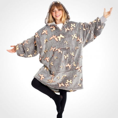 Hanorac patura cu gluga pentru copii, Iluminat, Fluturasi, 240g/mp [0]