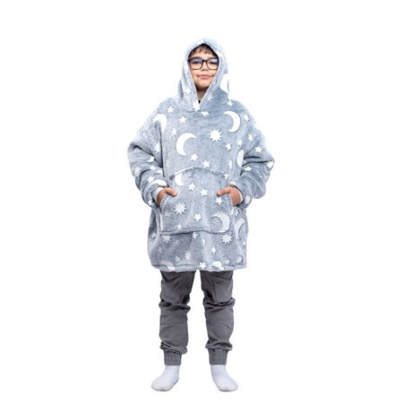 Hanorac patura cu maneci baieti Grey Luna Fosforescenta cu buzunar cangur Flanel & Polar 440g/mp 105 cm [14]