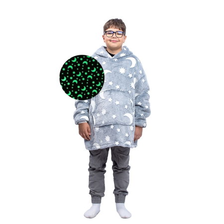 Hanorac patura cu maneci baieti Grey Luna Fosforescenta cu buzunar cangur Flanel & Polar 440g/mp 105 cm [13]