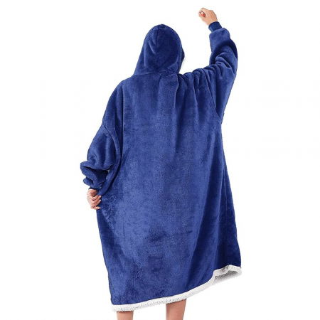 Hanorac Patura cu maneci, buzunare si gluga, Super Pufoasa, Captusita, 390g/mp, Albastra [7]