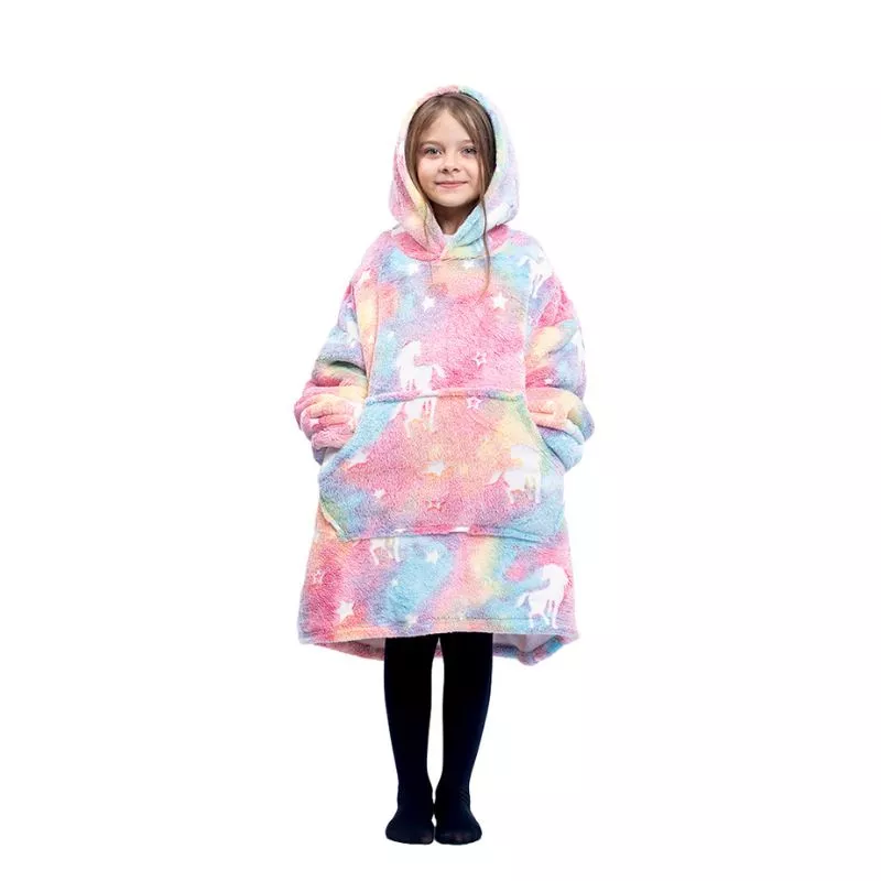 Hanorac patura cu maneci fete Unicorn Fosforescent cu buzunar cangur Flanel & Polar 440g/mp 105 cm [11]