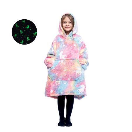 Hanorac patura cu maneci fete Unicorn Fosforescent cu buzunar cangur Flanel & Polar 440g/mp 105 cm [11]