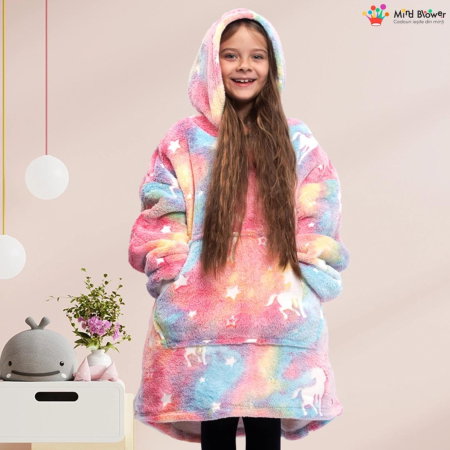 Hanorac patura cu maneci fete Unicorn Fosforescent cu buzunar cangur Flanel & Polar 440g/mp 105 cm [10]