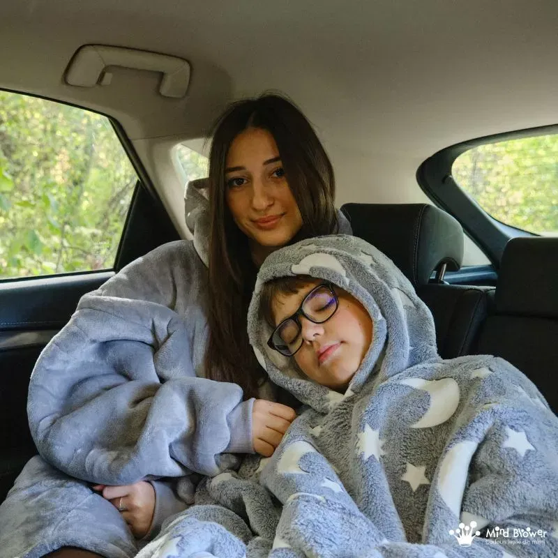 Hanorac patura cu maneci gluga si buzunar cangur Flanel & Polar 480g/mp 135 cm Gri [11]