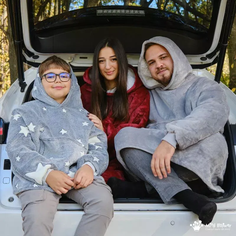 Hanorac patura cu maneci gluga si buzunar cangur Flanel & Polar 480g/mp 135 cm Gri [6]