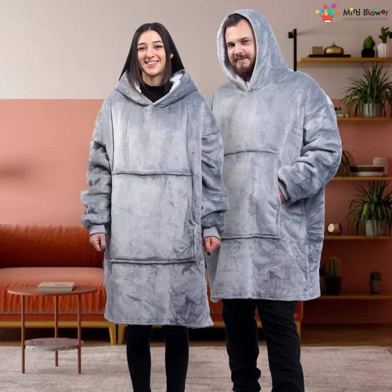 Hanorac patura cu maneci gluga si buzunar cangur Flanel & Polar 480g/mp 135 cm Gri [0]