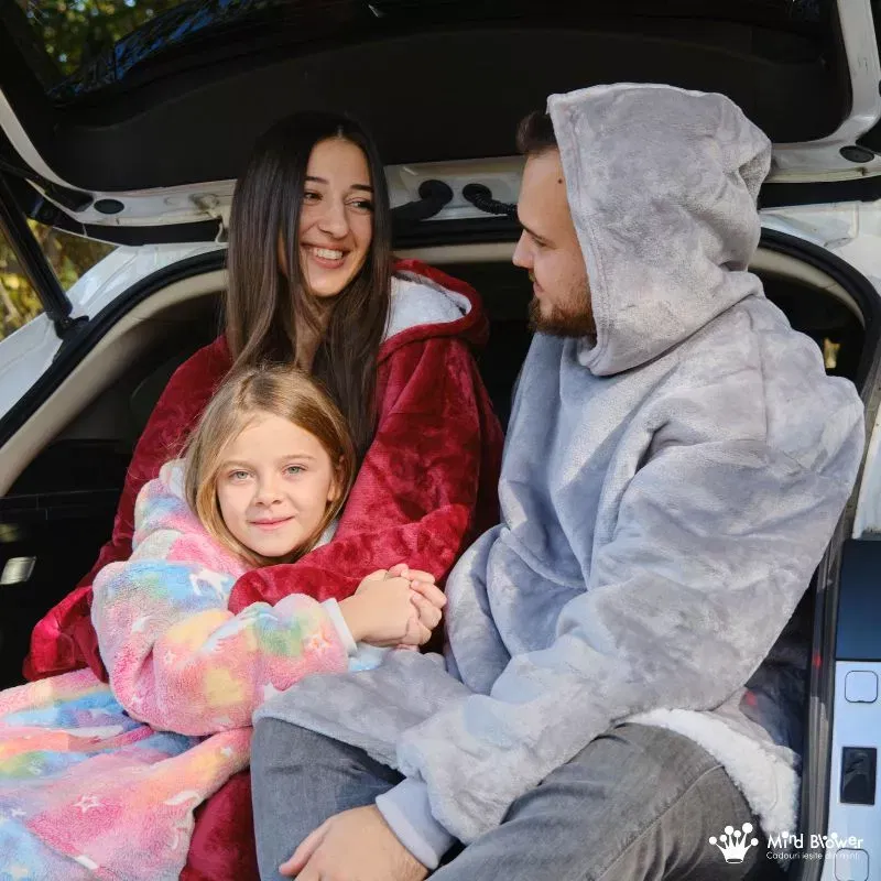 Hanorac patura cu maneci gluga si buzunar cangur Flanel & Polar 480g/mp 135 cm Gri [7]