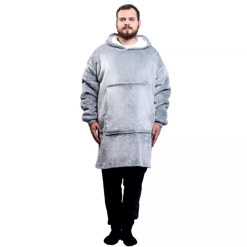 Hanorac patura cu maneci gluga si buzunar cangur Flanel & Polar 480g/mp 135 cm Gri [19]