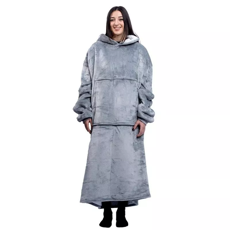 Hanorac patura cu maneci gluga si buzunar cangur Flanel & Polar 480g/mp 165 cm Gri [23]