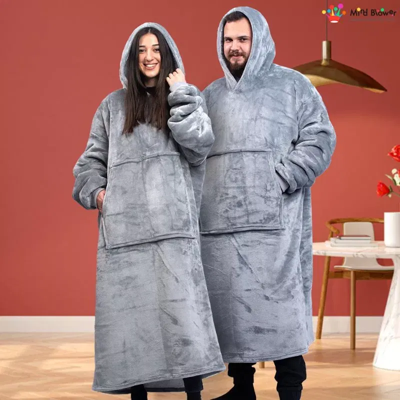 Hanorac patura cu maneci gluga si buzunar cangur Flanel & Polar 480g/mp 165 cm Gri [0]