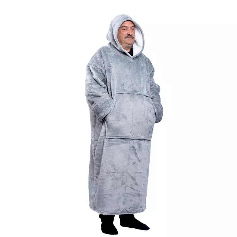 Hanorac patura cu maneci gluga si buzunar cangur Flanel & Polar 480g/mp 165 cm Gri [27]