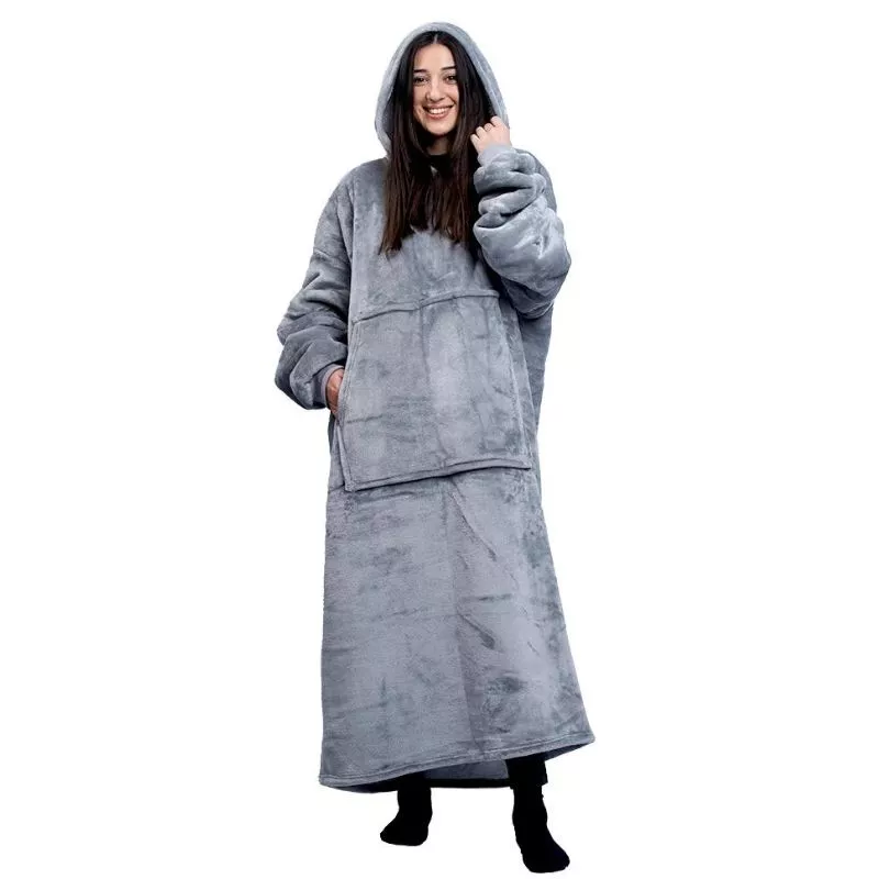 Hanorac patura cu maneci gluga si buzunar cangur Flanel & Polar 480g/mp 165 cm Gri [22]