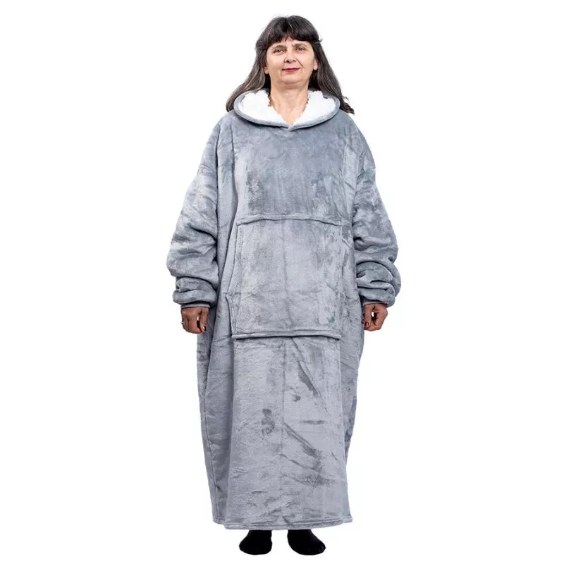 Hanorac patura cu maneci gluga si buzunar cangur Flanel & Polar 480g/mp 165 cm Gri [26]