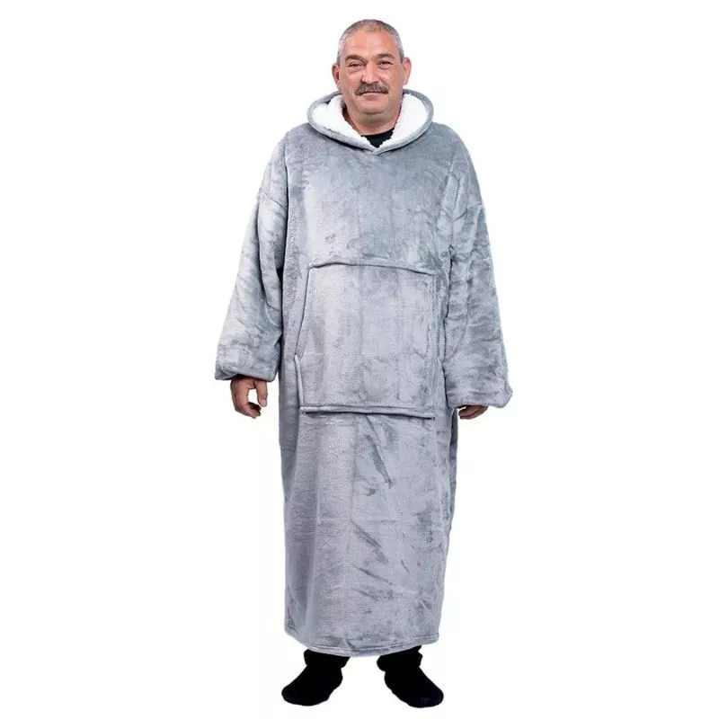 Hanorac patura cu maneci gluga si buzunar cangur Flanel & Polar 480g/mp 165 cm Gri [28]