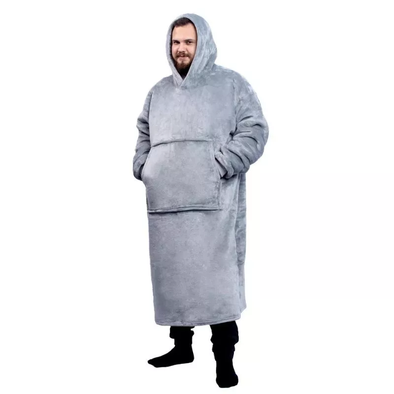 Hanorac patura cu maneci gluga si buzunar cangur Flanel & Polar 480g/mp 165 cm Gri [24]