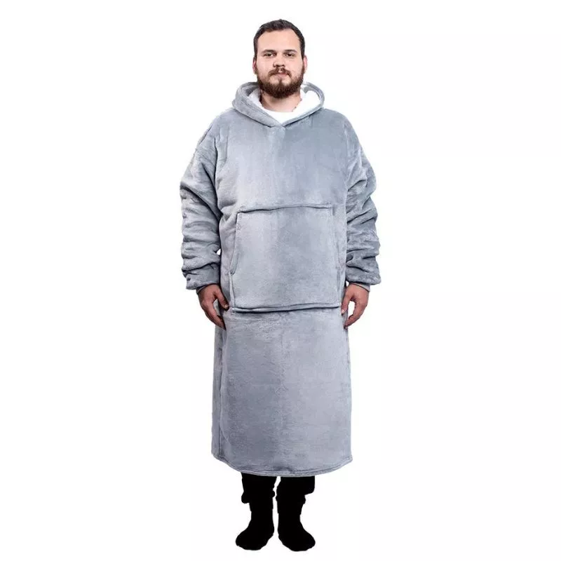 Hanorac patura cu maneci gluga si buzunar cangur Flanel & Polar 480g/mp 165 cm Gri [29]