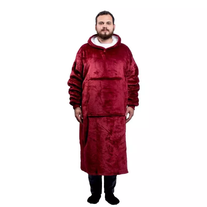 Hanorac patura cu maneci gluga si buzunar cangur Flanel & Polar 480g/mp 165 cm Rosu [19]