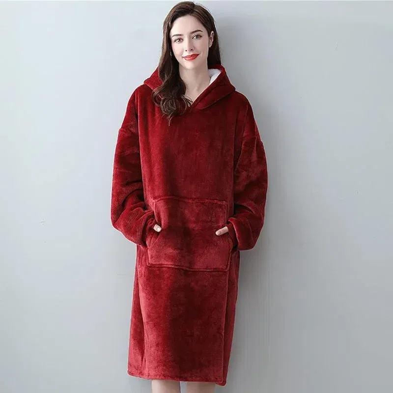 Hanorac patura cu maneci gluga si buzunar cangur Flanel & Polar 370g/mp 135 cm Rosu [1]