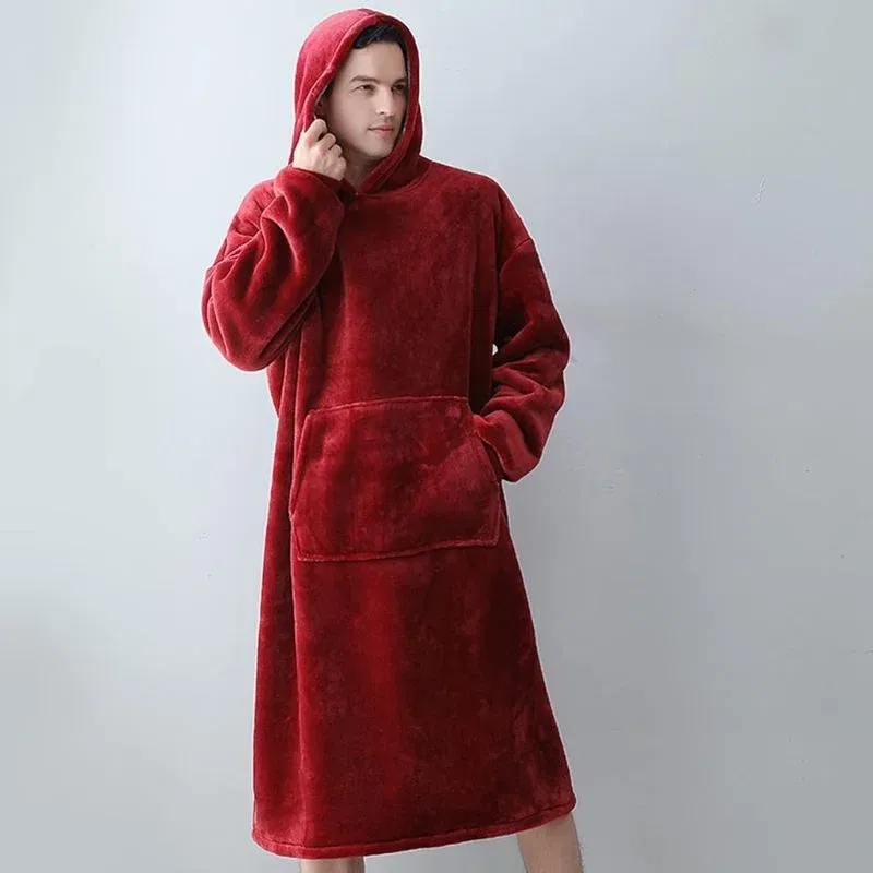 Hanorac patura cu maneci gluga si buzunar cangur Flanel & Polar 370g/mp 135 cm Rosu [2]