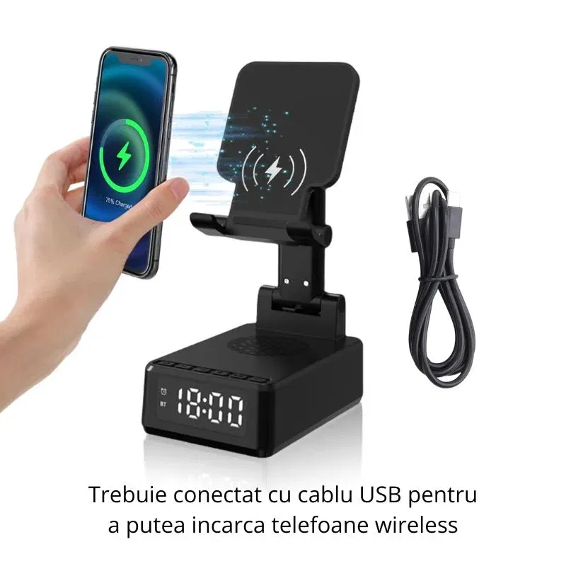Incarcator wireless 15W cu ceas si difuzor [10]