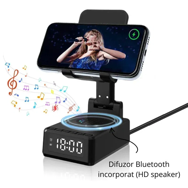 Incarcator wireless 15W cu ceas si difuzor [7]