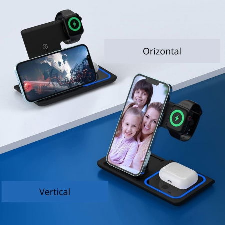 Incarcator wireless 3 in 1 telefon, ceas si casti, Pliabilo [5]