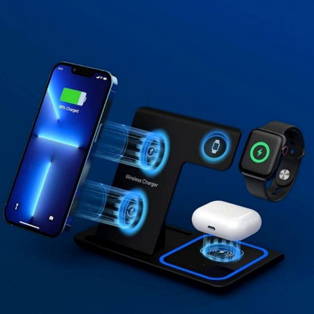 Incarcator wireless 3 in 1 telefon, ceas si casti, Pliabilo [1]