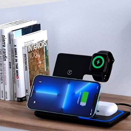 Incarcator wireless 3 in 1 telefon, ceas si casti, Pliabilo [0]