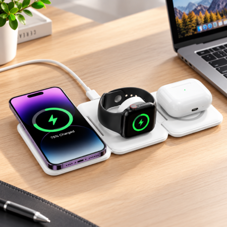 Gadget - Incarcator wireless universal 3 in 1, pliabil, 15W, MagSafe