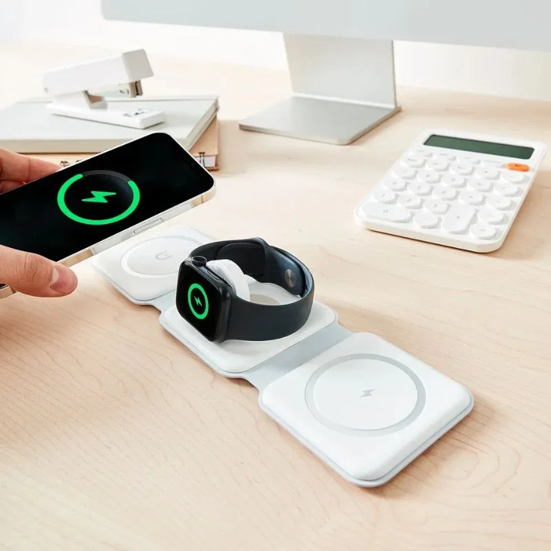 Cadouri pentru Iubit - Incarcator wireless universal 3 in 1, pliabil, 15W, MagSafe