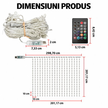 Instalatie luminoasa cu 400 LED-uri RGB, 2 x 2 m, Smart, Control din Aplicatie si Telecomanda [12]