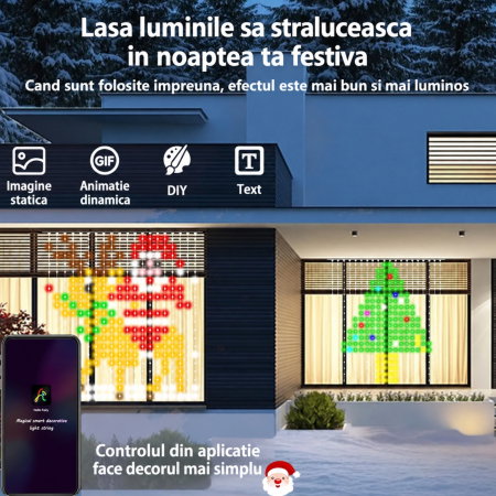 Instalatie luminoasa cu 400 LED-uri RGB, 2 x 2 m, Smart, Control din Aplicatie si Telecomanda [10]