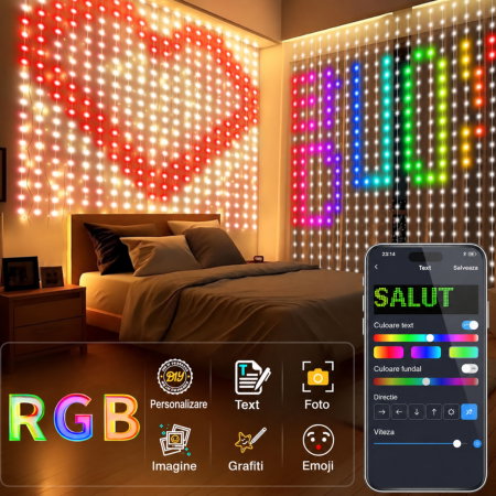 Instalatie luminoasa cu 400 LED-uri RGB, 2 x 2 m, Smart, Control din Aplicatie si Telecomanda [9]