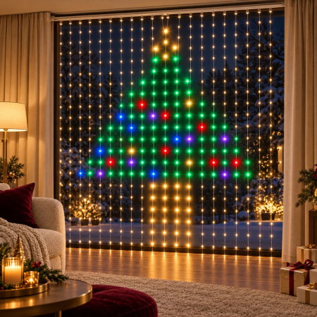 Cadouri pentru Iubita - Instalatie luminoasa cu 400 LED-uri RGB, 2 x 2 m, Smart, Control din Aplicatie si Telecomanda