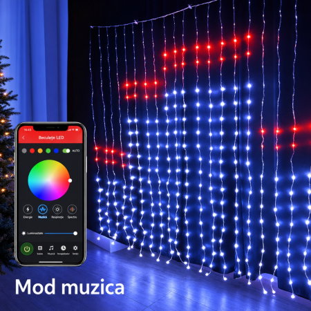Instalatie luminoasa cu 400 LED-uri RGB, 2 x 2 m, Smart, Control din Aplicatie si Telecomanda [3]