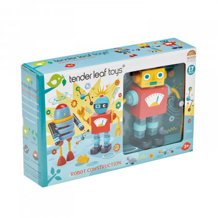 Joc de construit 3 Roboti Retro, lemn premium, 17 piese [5]