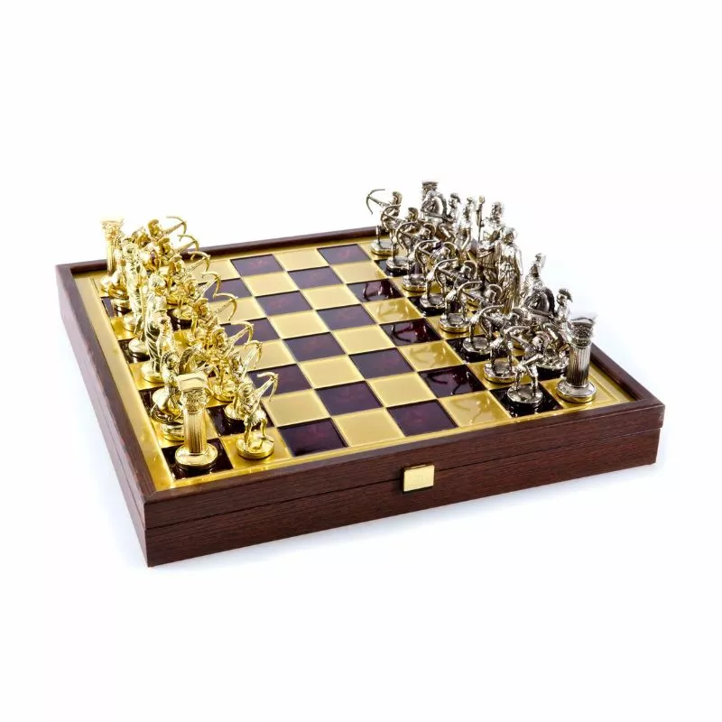 Cadouri - Joc Sah Arcasi caseta 44 x 44 cm piese gold & silver si tabla de sah Bronze Red