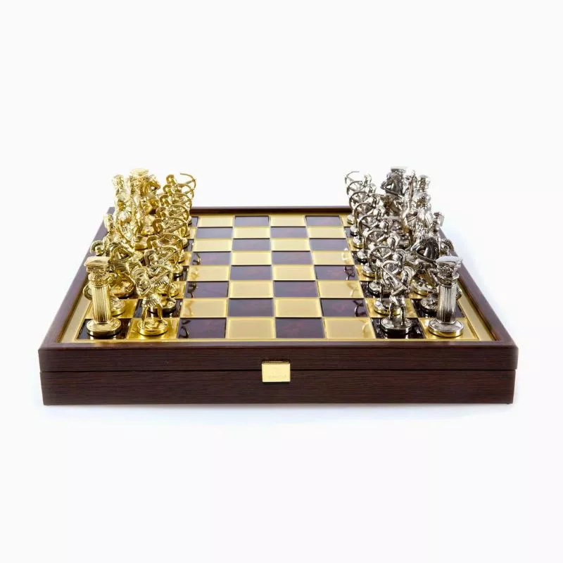 Joc Sah Arcasi caseta 44 x 44 cm piese gold & silver si tabla de sah Bronze Red [1]