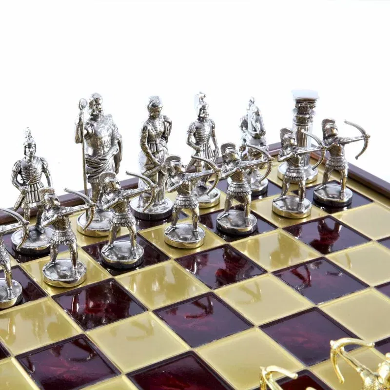 Joc Sah Arcasi caseta 44 x 44 cm piese gold & silver si tabla de sah Bronze Red [4]