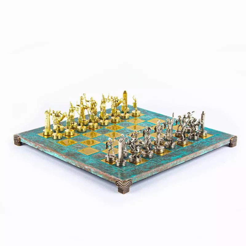 Joc Sah Greek Mithology caseta 36 x 36 cm piese gold & silver si tabla de sah Bronze Turquoise [1]
