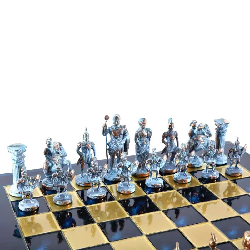 Joc Sah Partida Greco Romana caseta 44 x 44 cm piese gold & silver si tabla de sah Bronze Blue [3]