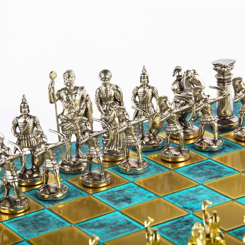Joc Sah Pioni Arcasi caseta 44 x 44 cm piese gold & silver si tabla de sah Bronze Turqoise [4]