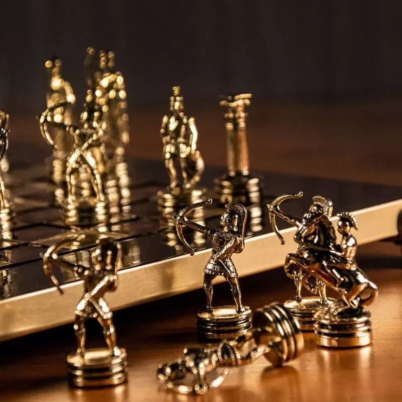 Joc Sah Razboaie Romane caseta 44 x 44 cm piese gold & silver si tabla de sah Bronze Red [5]