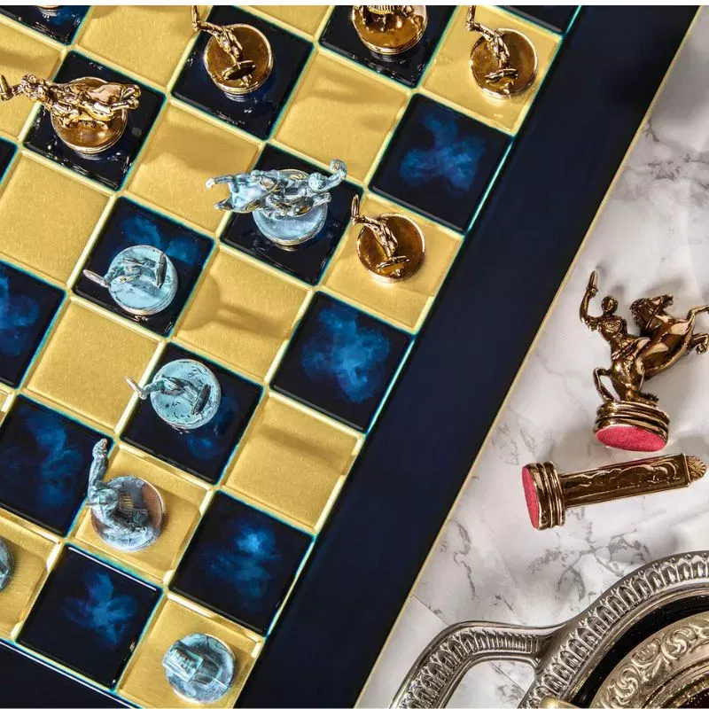 Joc Sah Roman Empire caseta 28 x 28 cm piese blue & brown si tabla de sah Bronze Blue [5]