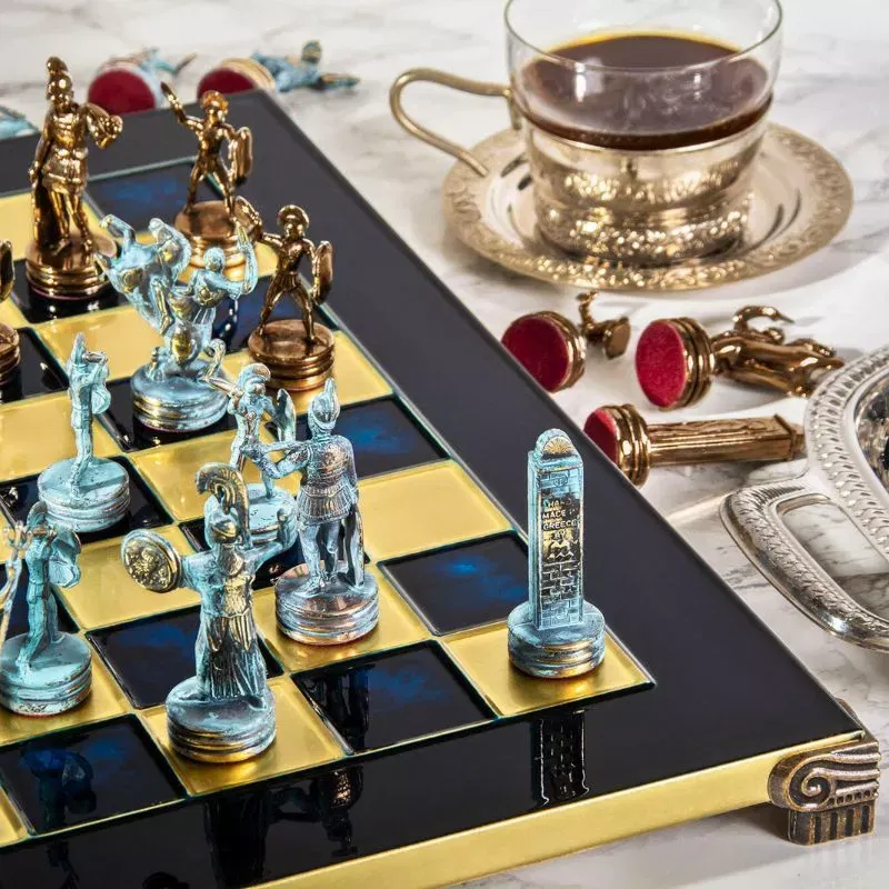 Joc Sah Roman Empire caseta 28 x 28 cm piese blue & brown si tabla de sah Bronze Blue [4]