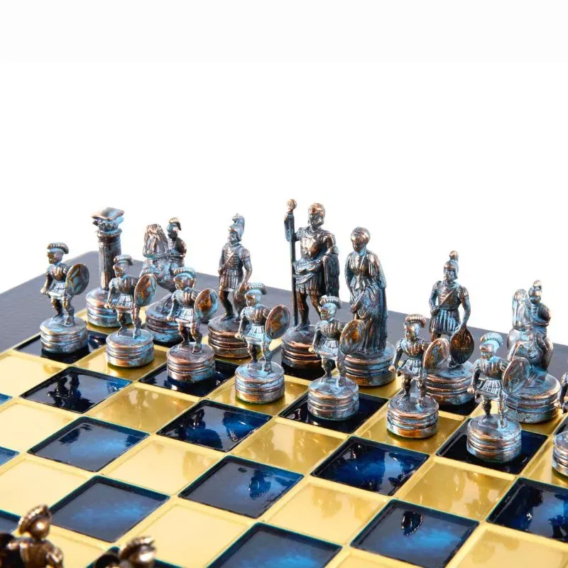 Joc Sah Roman Empire caseta 28 x 28 cm piese blue & brown si tabla de sah Bronze Blue [7]