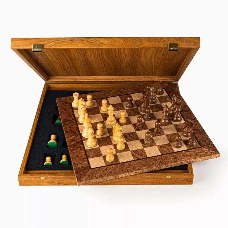Joc Sah Staunton Tura de Walnut caseta 50x50cm tabla si piese din lemn [2]